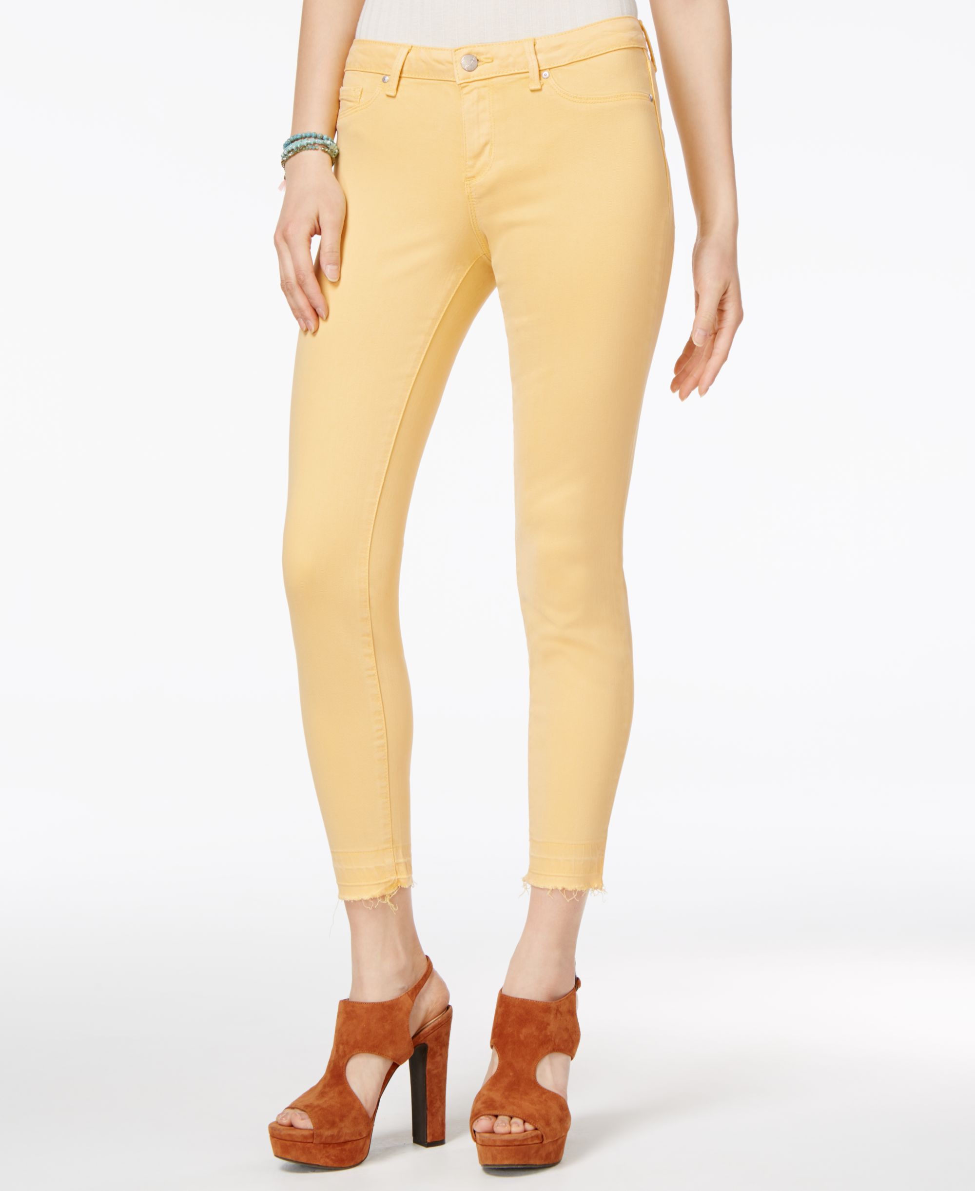 Jessica Simpson Kiss Me Frayed Skinny Jeans Womens 32 Yellow pants MSRP $78